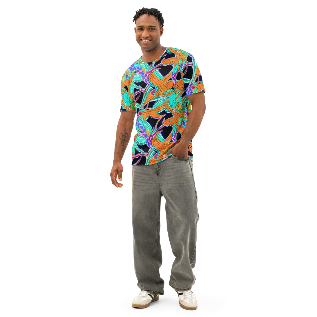 Orbiting Leaves on Men's Cotton Crew Neck T-Shirt — Front