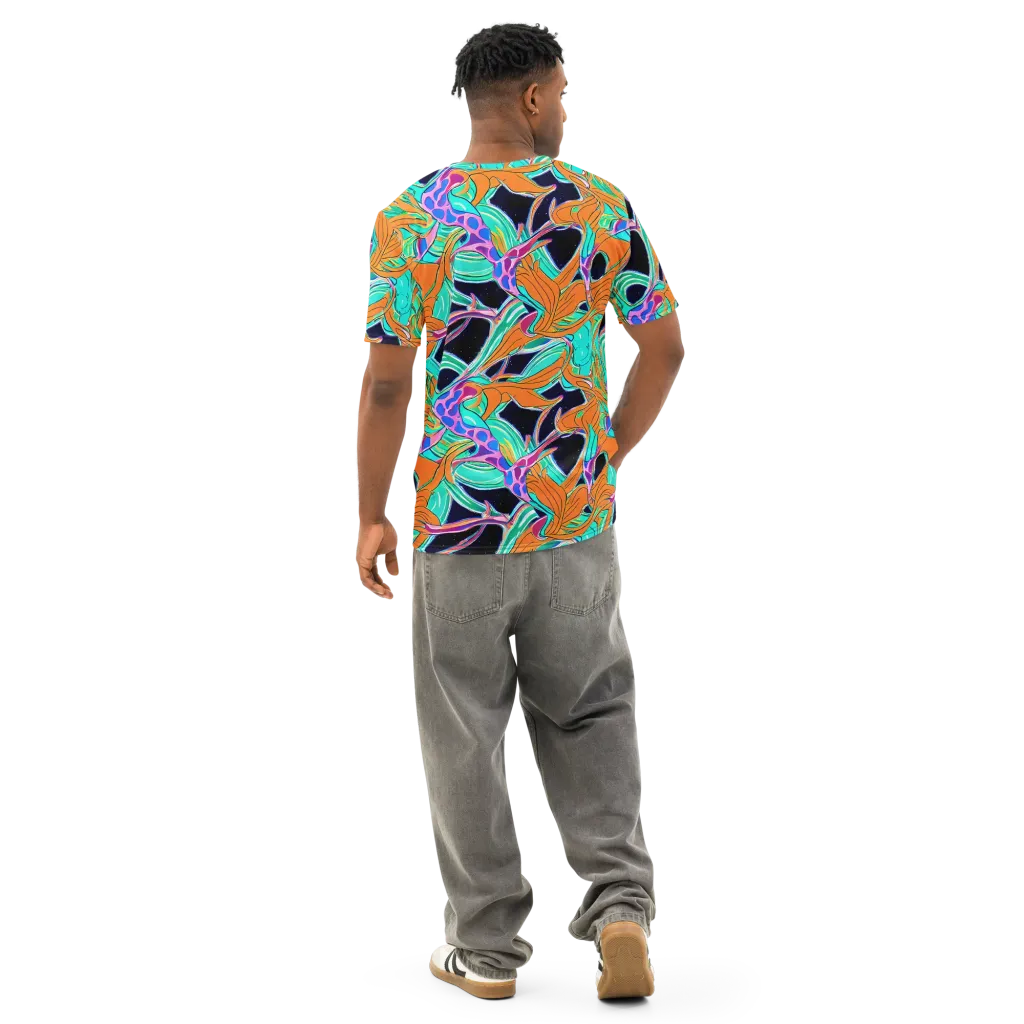 Orbiting Leaves on Men's Cotton Crew Neck T-Shirt — Back