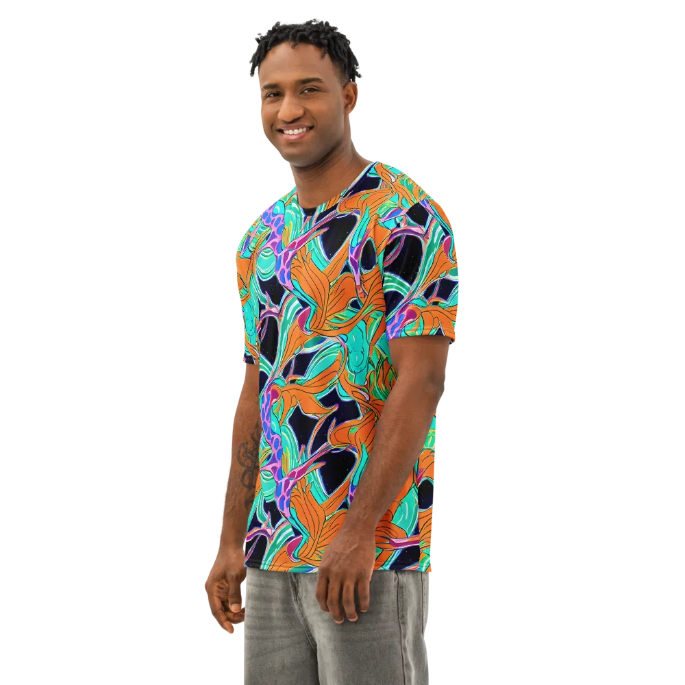 Orbiting Leaves on Men's Cotton Crew Neck T-Shirt — Left Front
