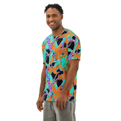 Orbiting Leaves on a Men's Cotton Crew Neck T-Shirt