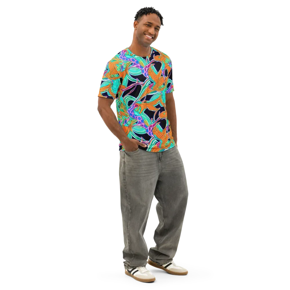 Orbiting Leaves on Men's Cotton Crew Neck T-Shirt — Right Front
