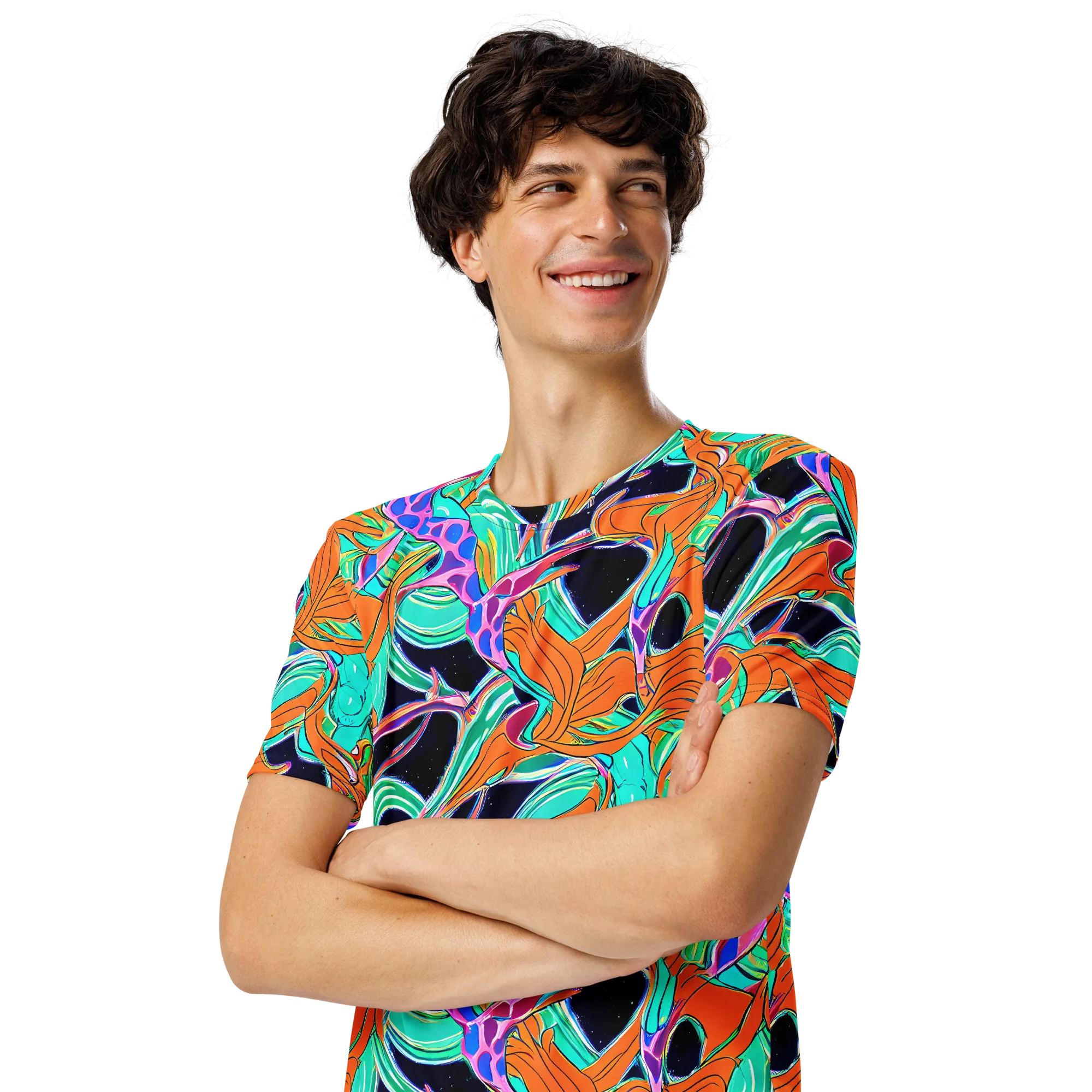 Orbiting Leaves on Men's Crew Neck T-Shirt — Left Front