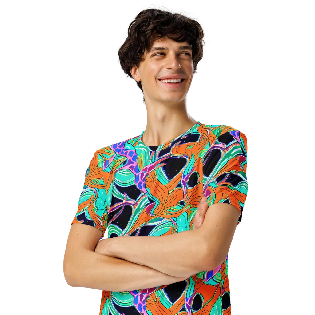 Orbiting Leaves on Men's Crew Neck T-Shirt — Left Front