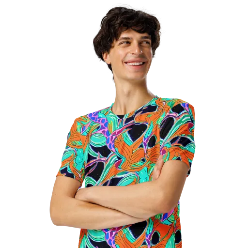 Orbiting Leaves on a Men's Crew Neck T-Shirt
