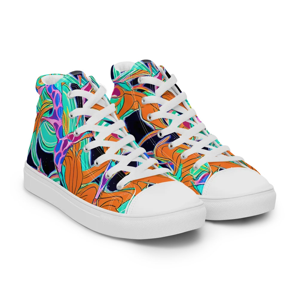 Orbiting Leaves on Men's High Top Canvas Shoes — Right Front