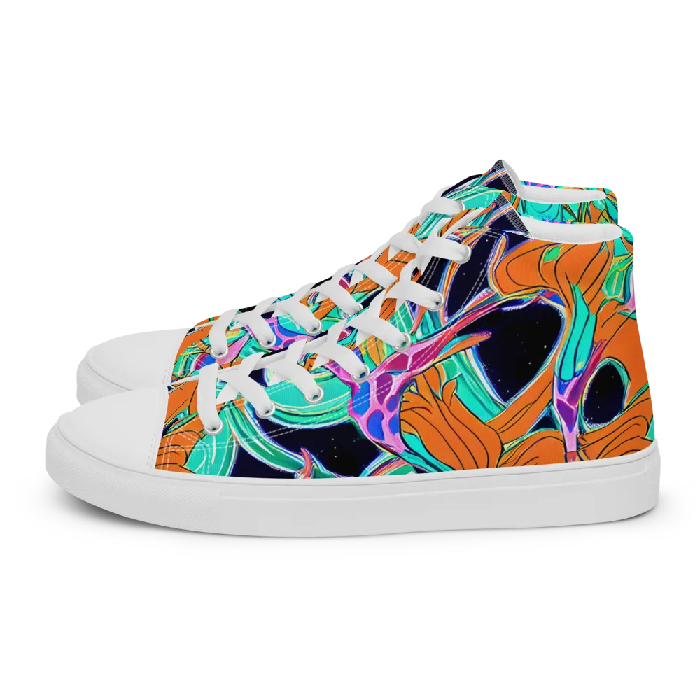 Orbiting Leaves on Men's High Top Canvas Shoes — Left