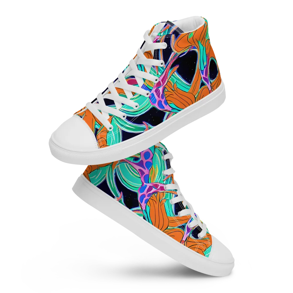 Orbiting Leaves on Men's High Top Canvas Shoes — Front