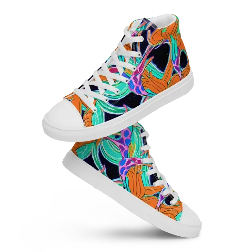 Orbiting Leaves on a Men's High Top Canvas Shoes