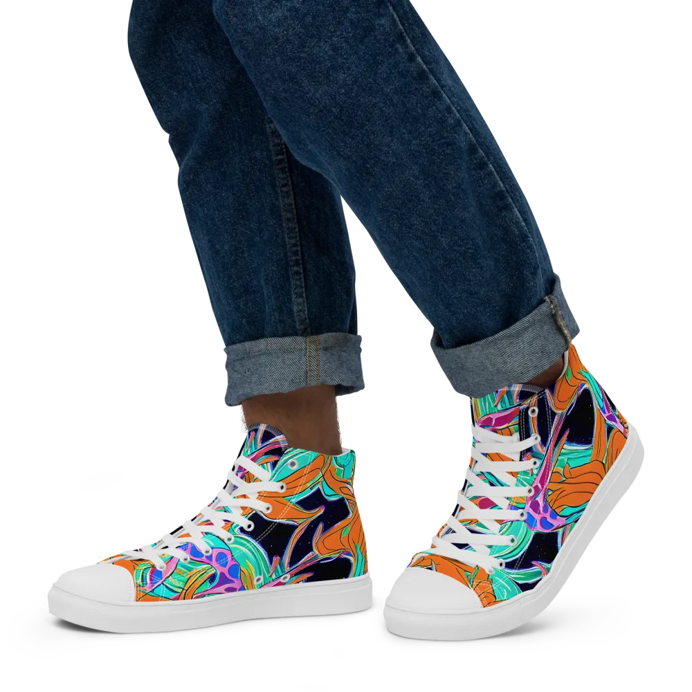 Orbiting Leaves on Men's High Top Canvas Shoes — Left
