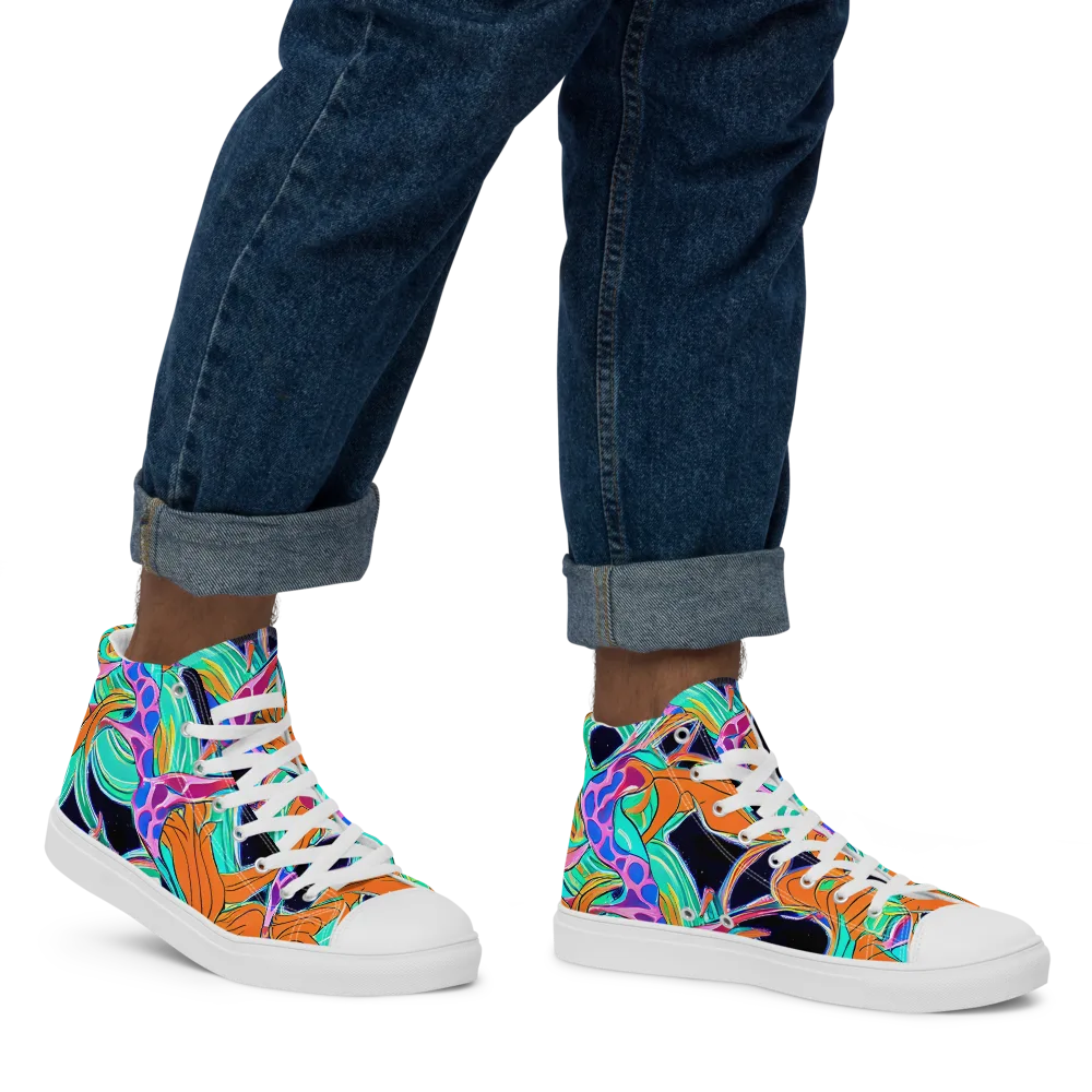 Orbiting Leaves on Men's High Top Canvas Shoes — Right