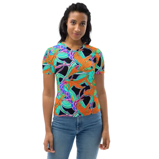 Orbiting Leaves on a Women's Crew Neck T-Shirt