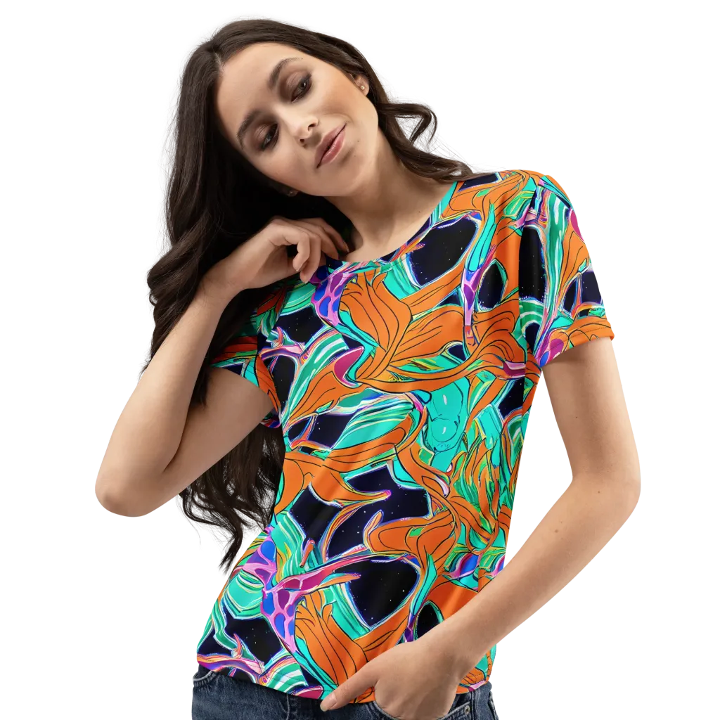 Orbiting Leaves on Women's Crew Neck T-Shirt — Left Front