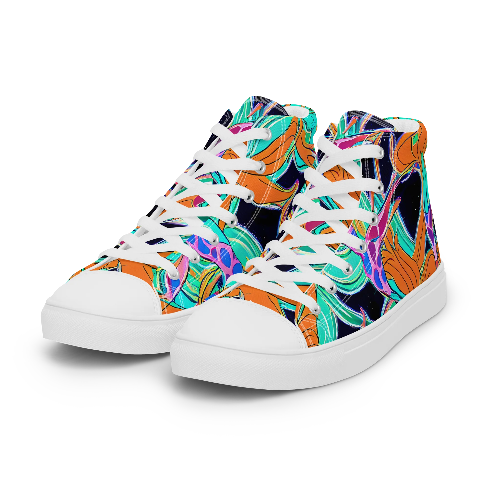 Orbiting Leaves on Women's High Top Canvas Shoes — Left Front
