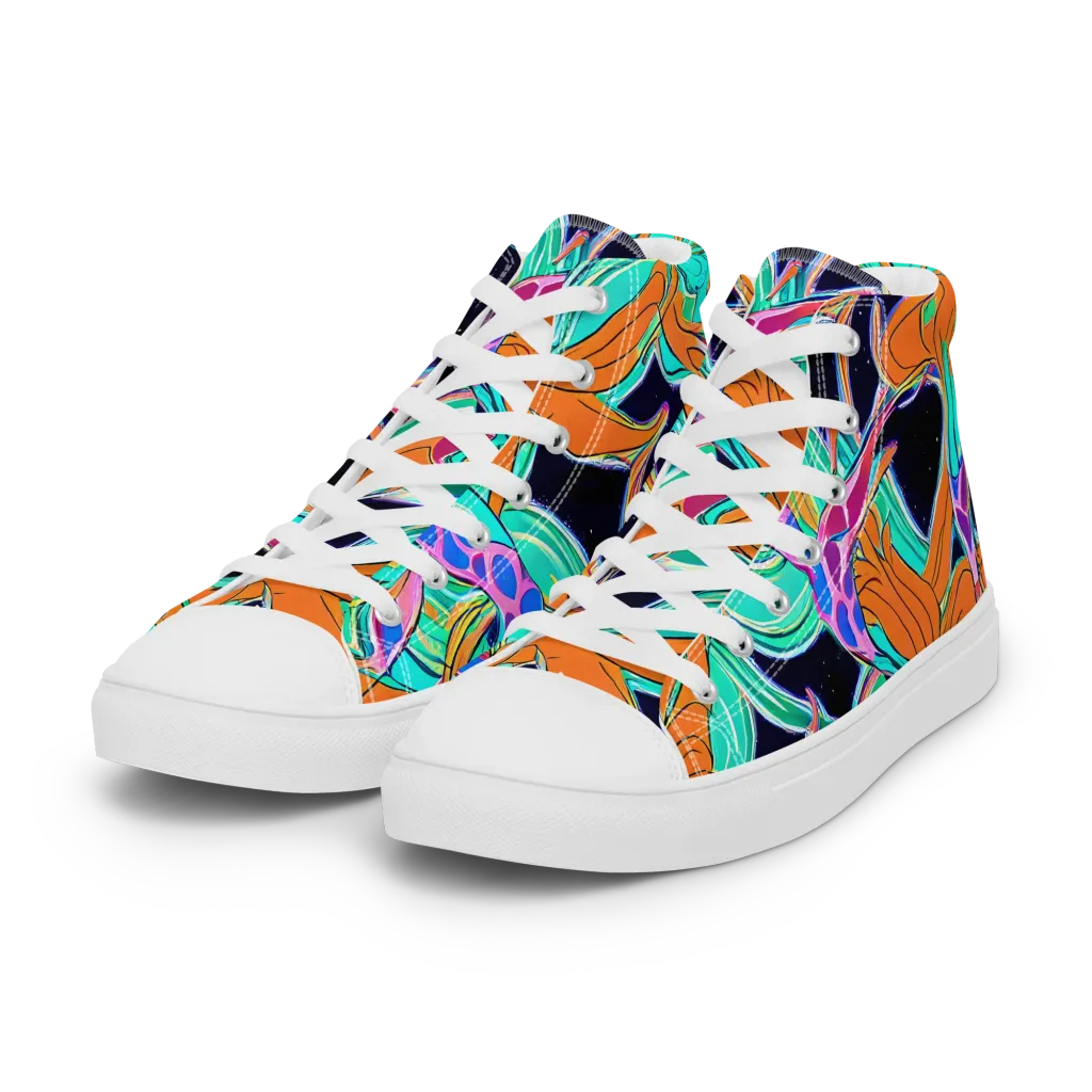 Orbiting Leaves on Women's High Top Canvas Shoes — Left Front