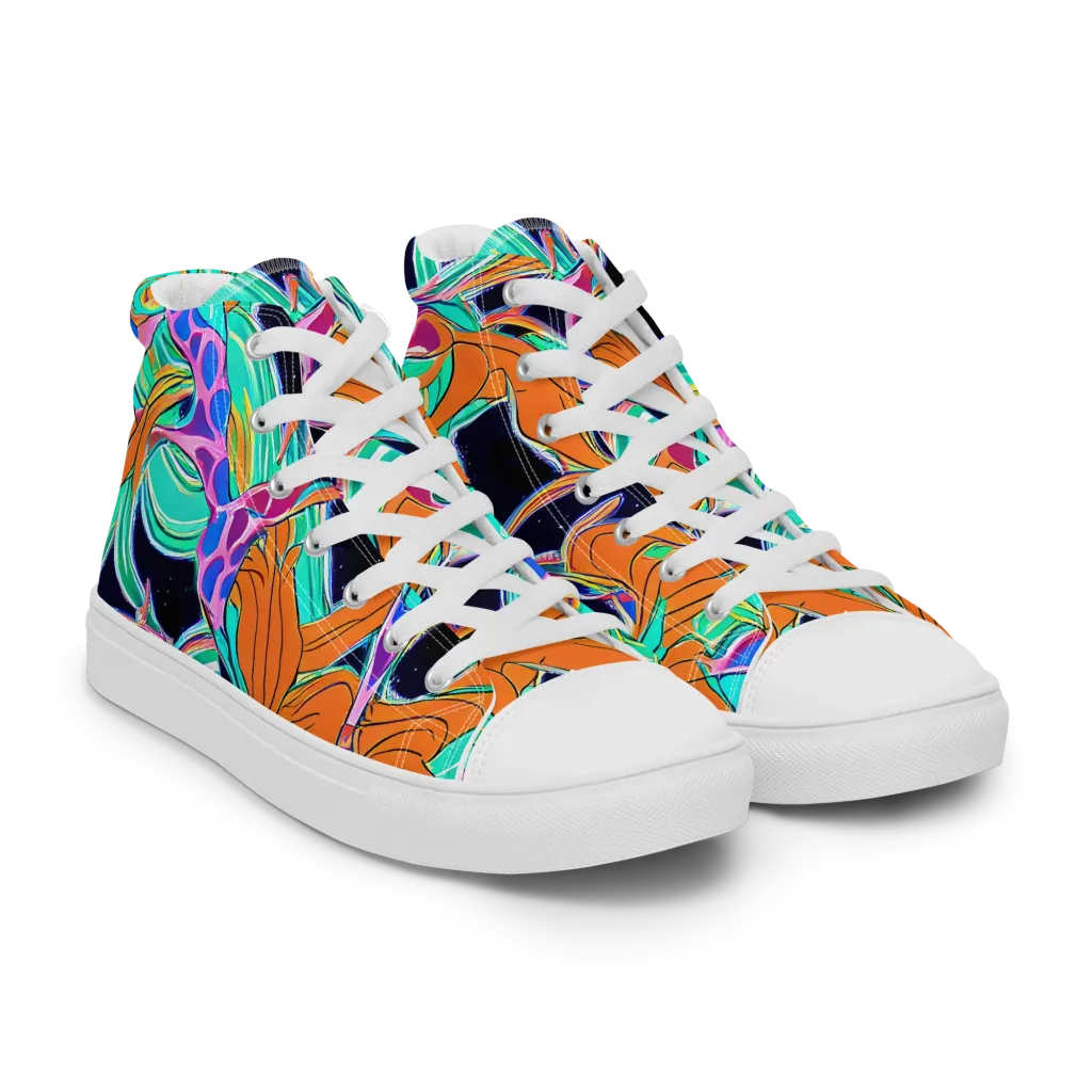 Orbiting Leaves on Women's High Top Canvas Shoes — Right Front