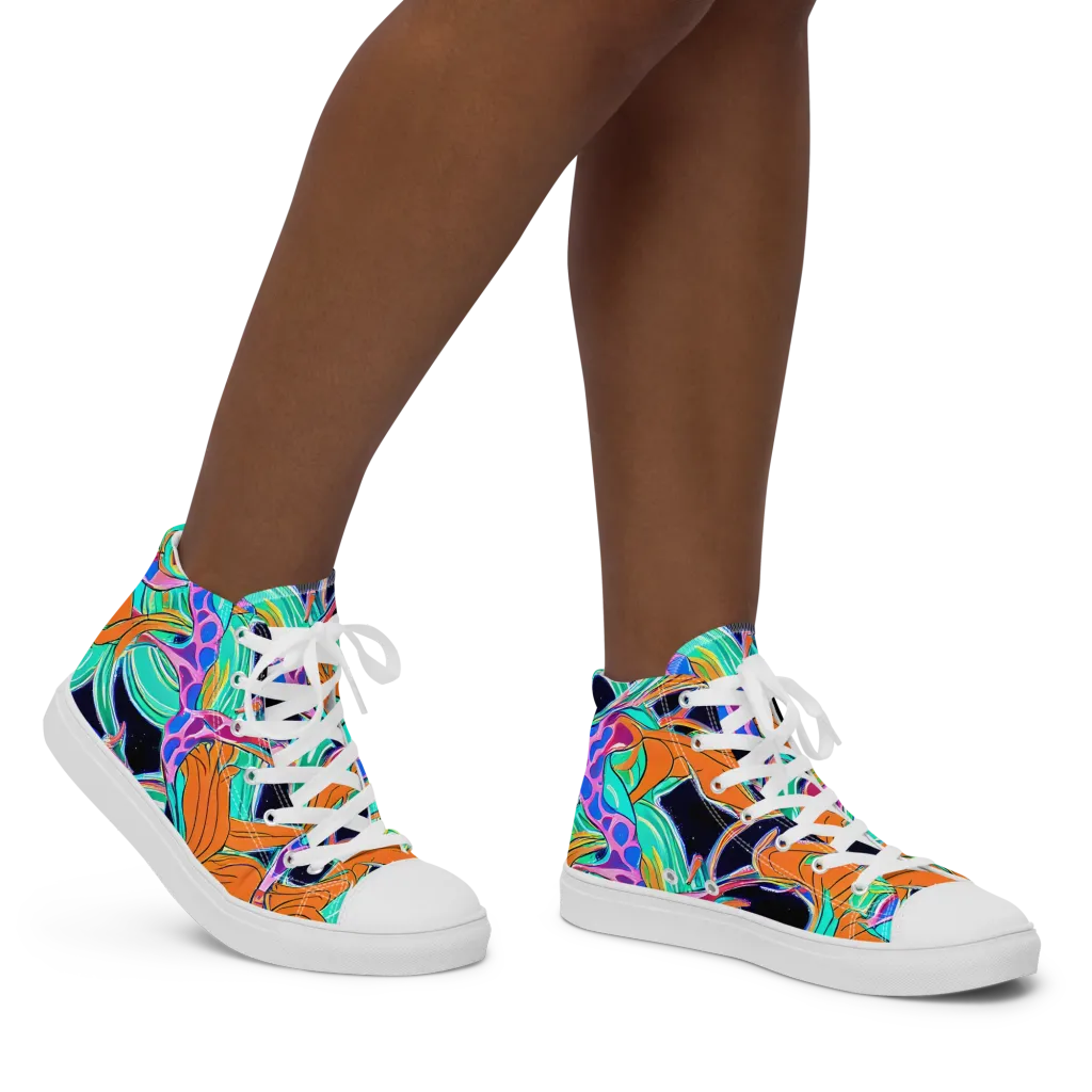 Orbiting Leaves on Women's High Top Canvas Shoes — Right