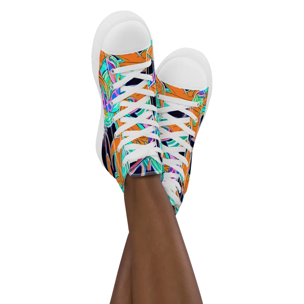 Orbiting Leaves on Women's High Top Canvas Shoes — Front