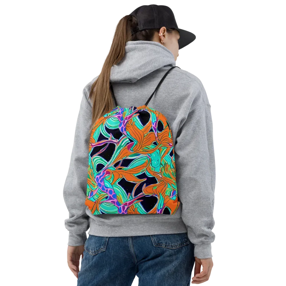 Orbiting Leaves on Drawstring Bag — Front