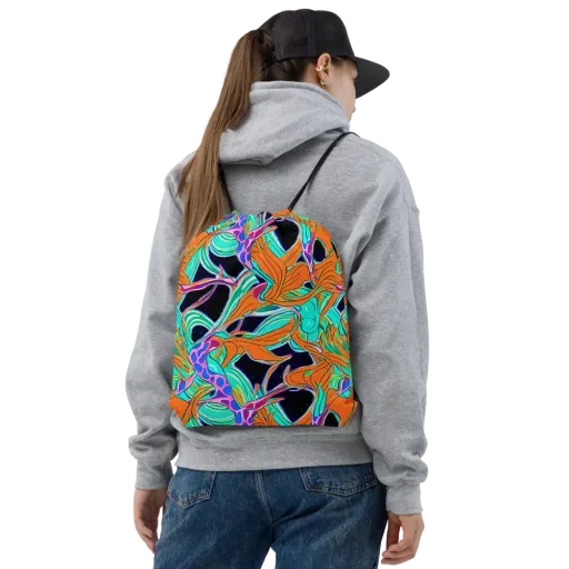 Orbiting Leaves on a Drawstring Bag