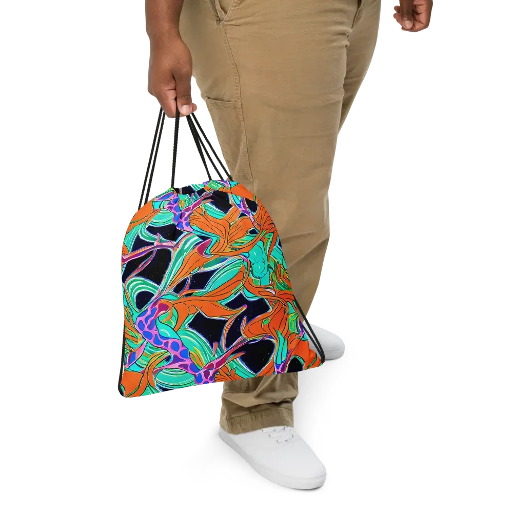 Orbiting Leaves on Drawstring Bag — Front