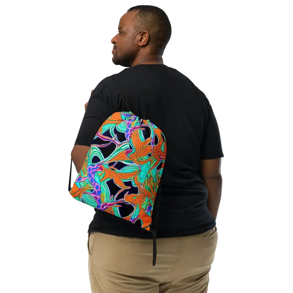 Orbiting Leaves on Drawstring Bag — Front