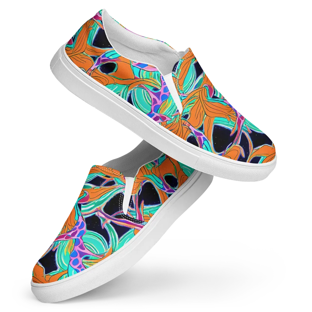 Orbiting Leaves on Women's Slip-On Canvas Shoes — Front