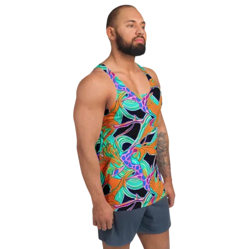 Orbiting Leaves on a Men's Tank Top