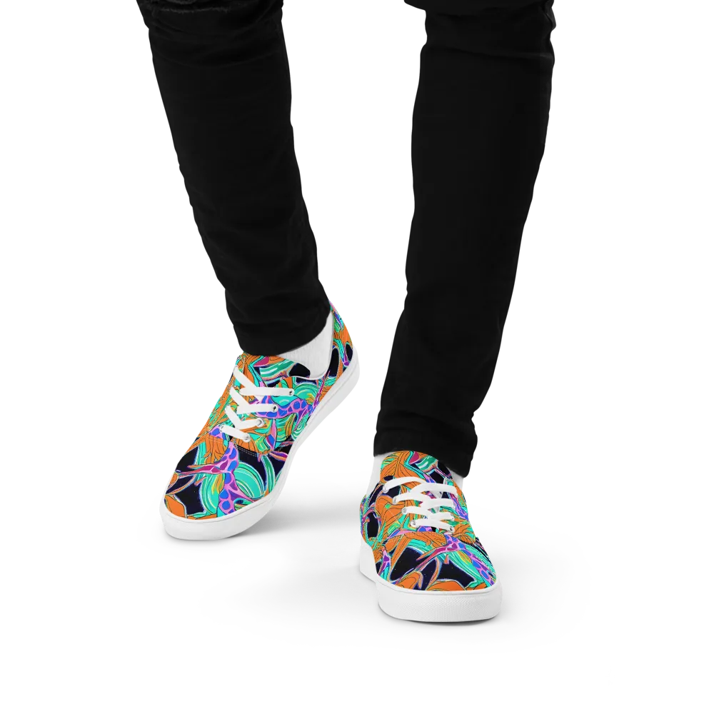 Orbiting Leaves on Men's Lace-Up Canvas Shoes — Front
