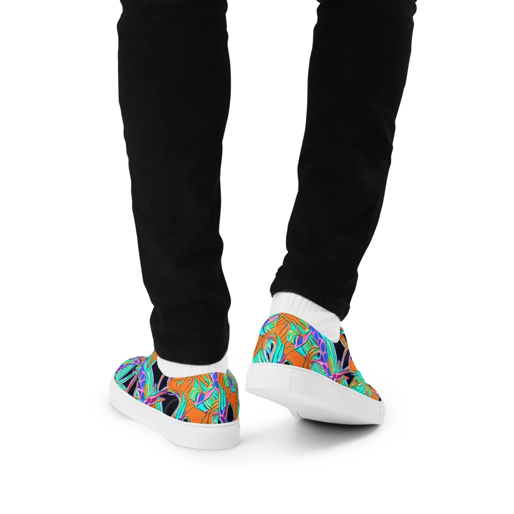 Orbiting Leaves on Men's Lace-Up Canvas Shoes — Back