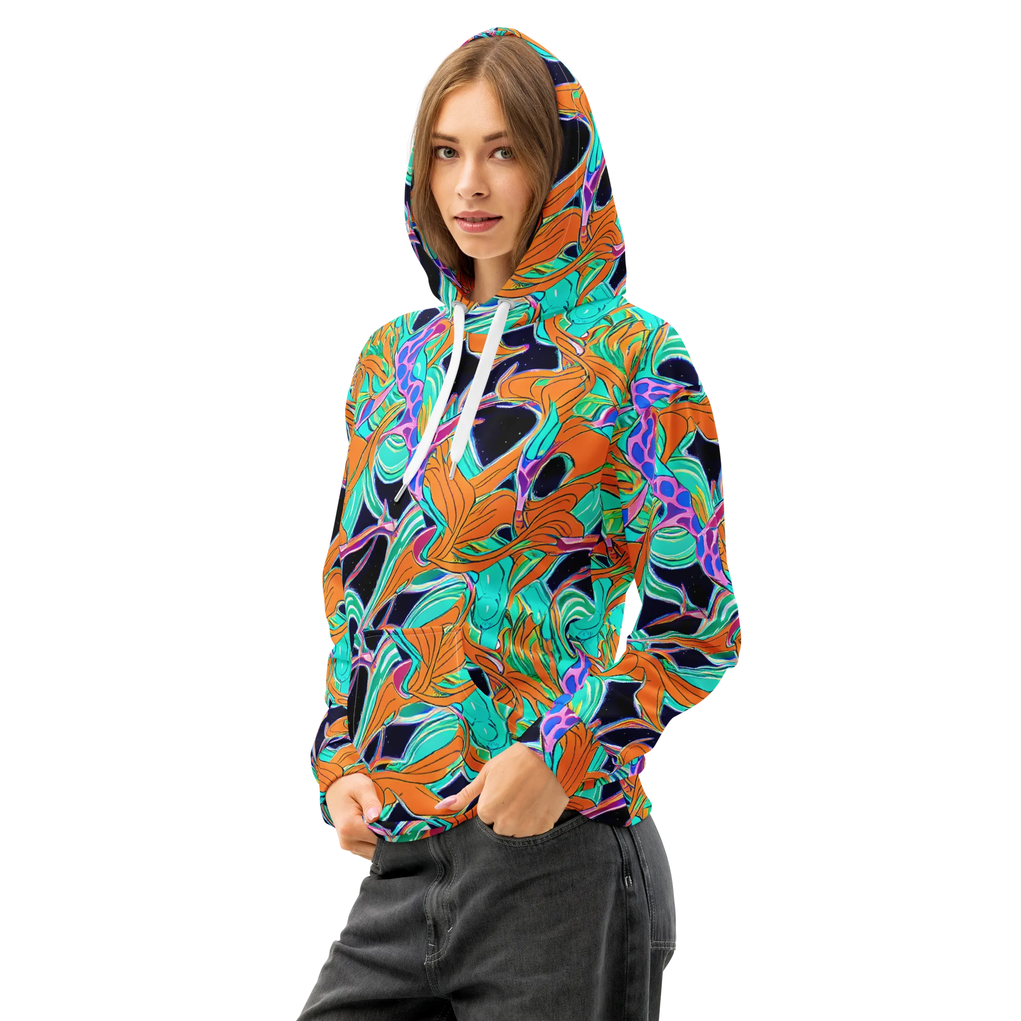 Orbiting Leaves on Cotton Hoodie — Left Front