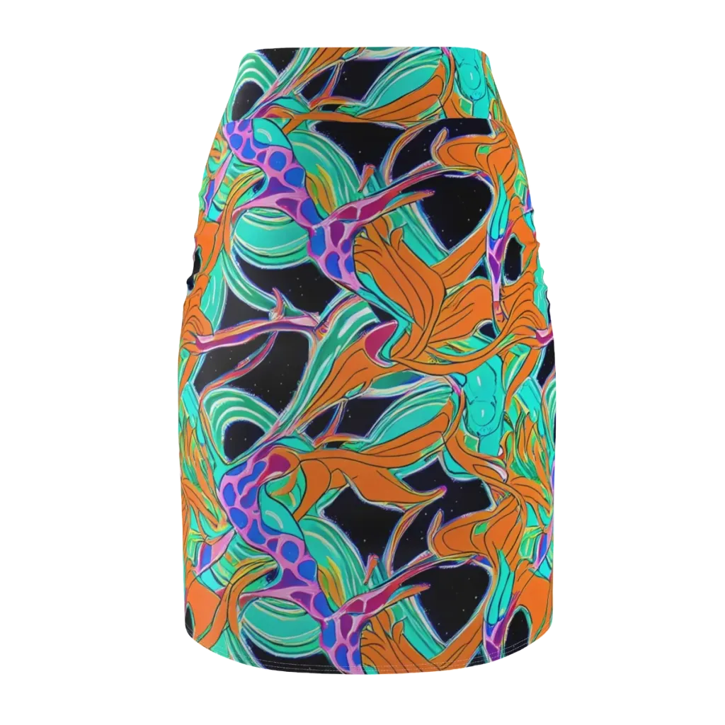 Orbiting Leaves on Pencil Skirt — Back
