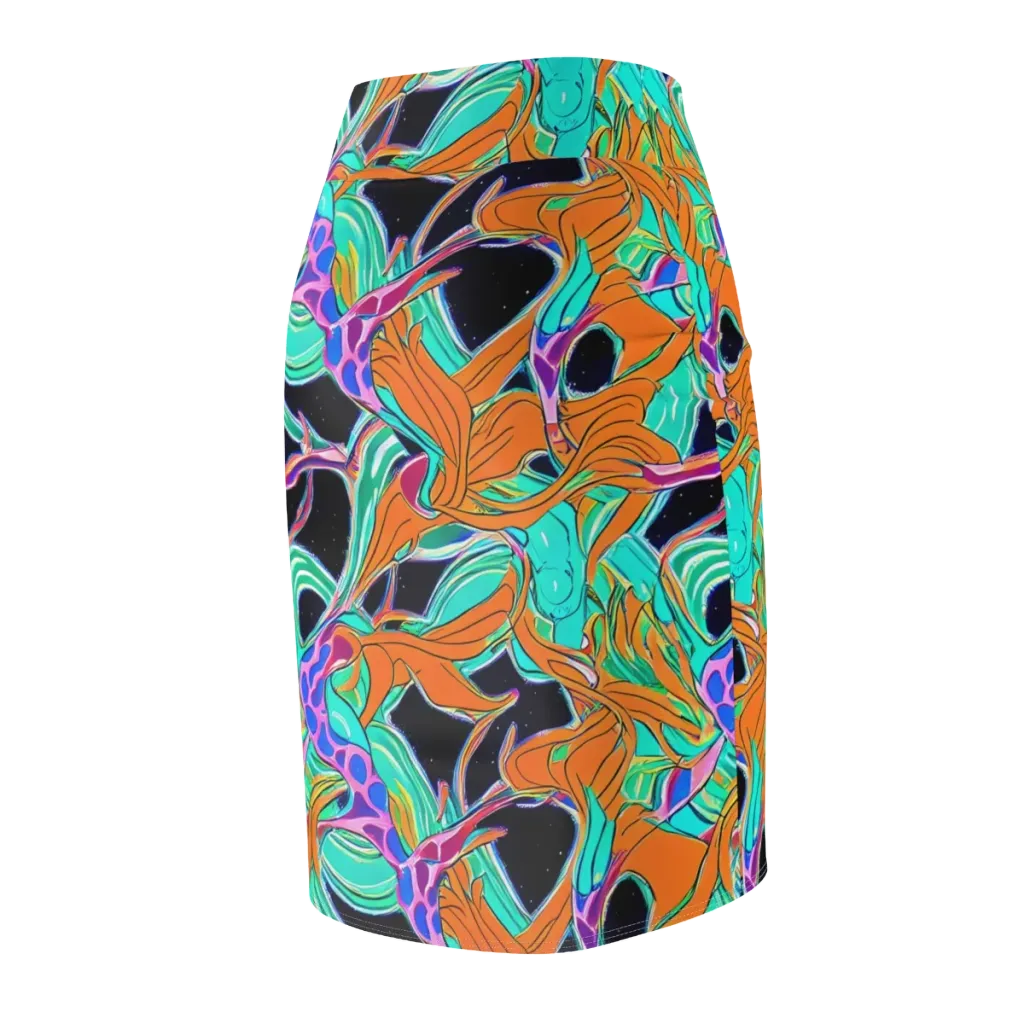 Orbiting Leaves on Pencil Skirt — Back Side