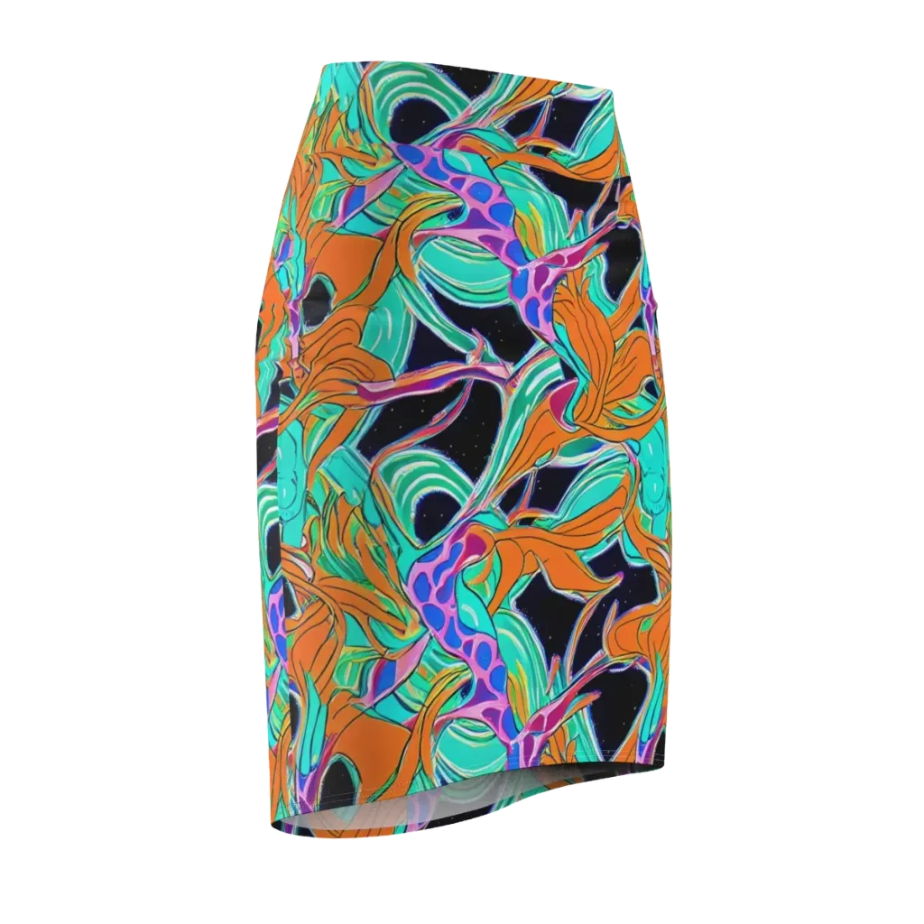 Orbiting Leaves on Pencil Skirt — Front Side