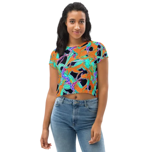 Orbiting Leaves on a Crop Tee