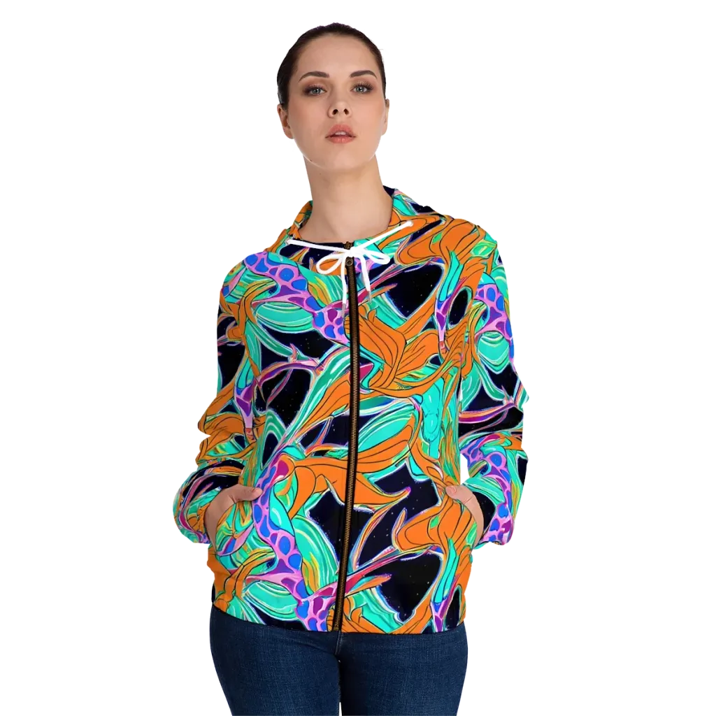 Orbiting Leaves on Women's Full-Zip Hoodie — Front On Person