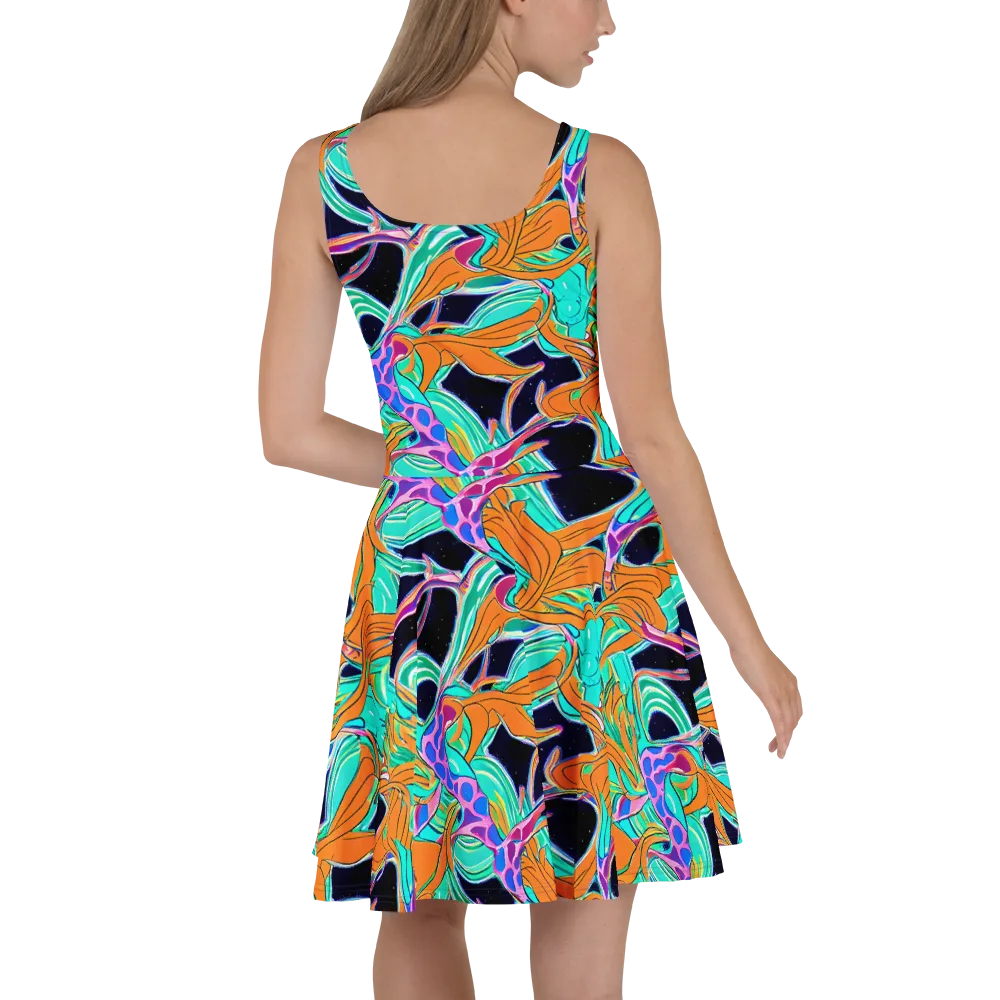 Orbiting Leaves on Skater Dress — Back