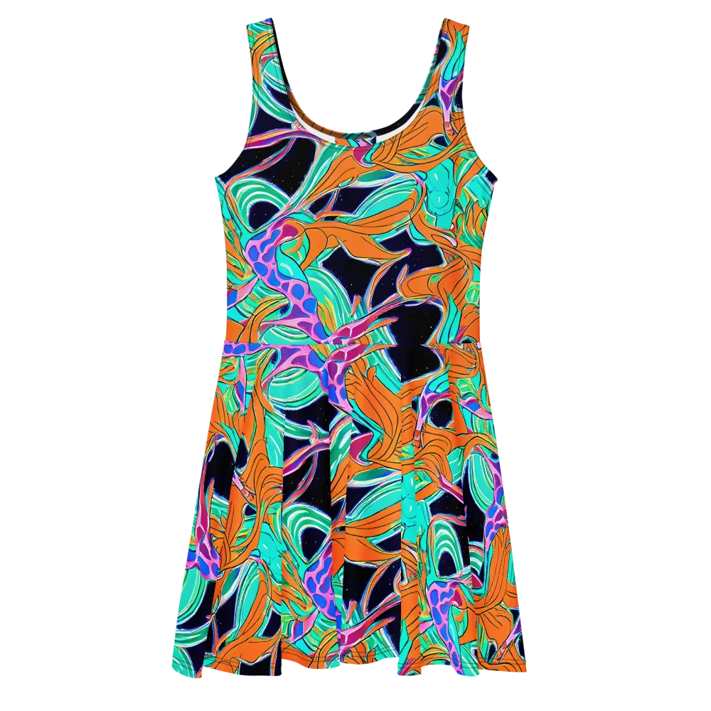 Orbiting Leaves on Skater Dress — Front