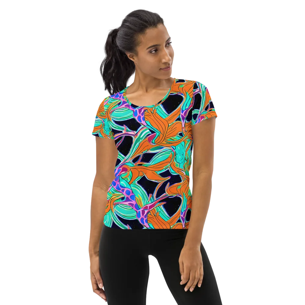 Orbiting Leaves on Women's Athletic T-Shirt — Front