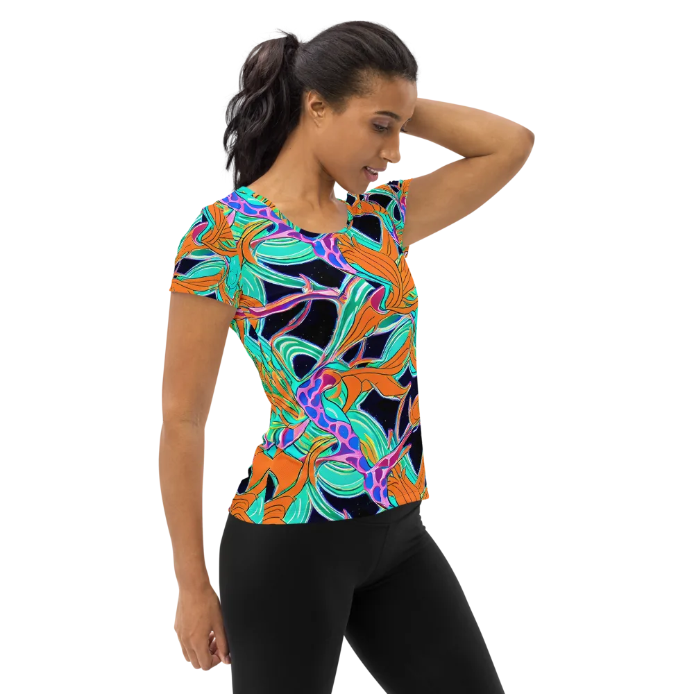 Orbiting Leaves on Women's Athletic T-Shirt — Right