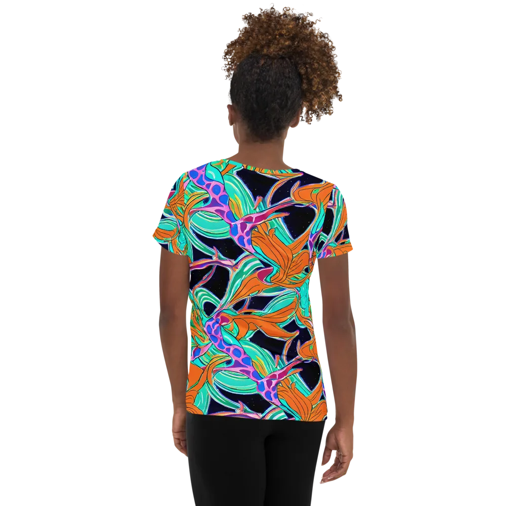 Orbiting Leaves on Women's Athletic T-Shirt — Back