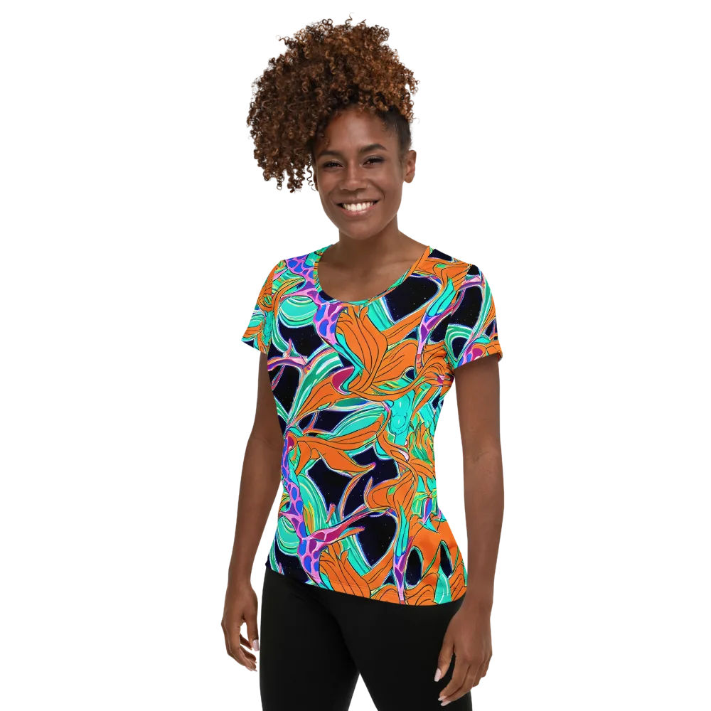 Orbiting Leaves on Women's Athletic T-Shirt — Left