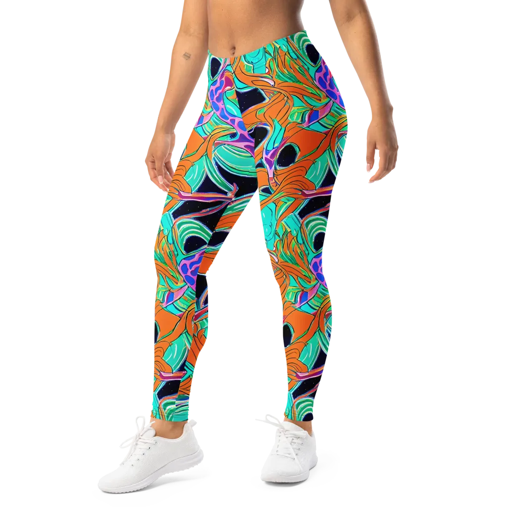 Orbiting Leaves on Leggings — Left Front