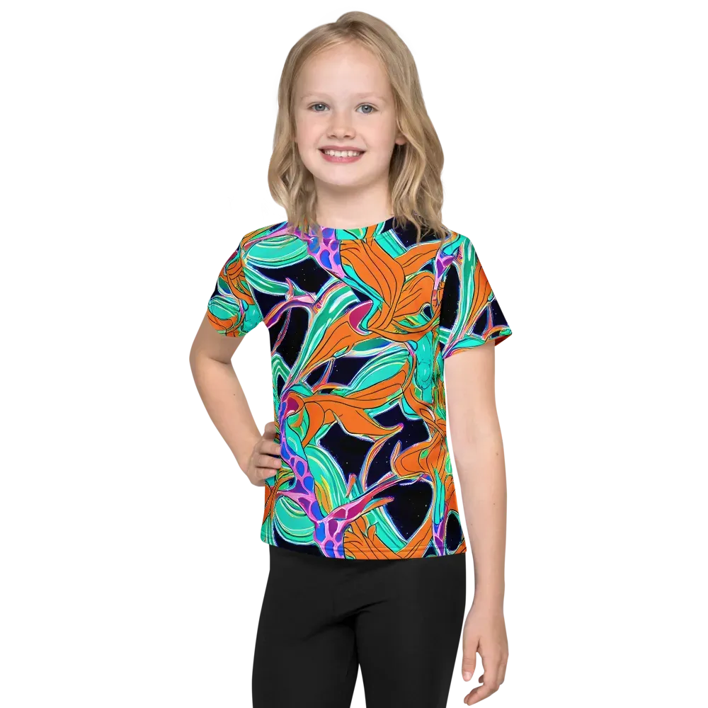 Orbiting Leaves on Kids Crew Neck T-Shirt — Front