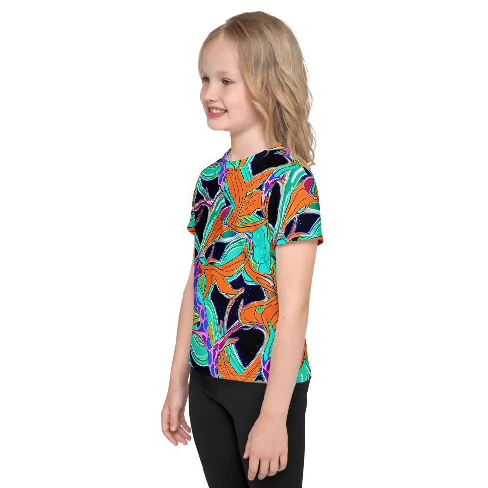 Orbiting Leaves on Kids Crew Neck T-Shirt — Left
