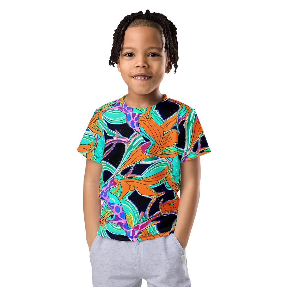 Orbiting Leaves on Kids Crew Neck T-Shirt — Front