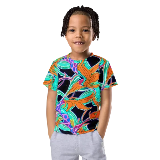Orbiting Leaves on a Kids Crew Neck T-Shirt
