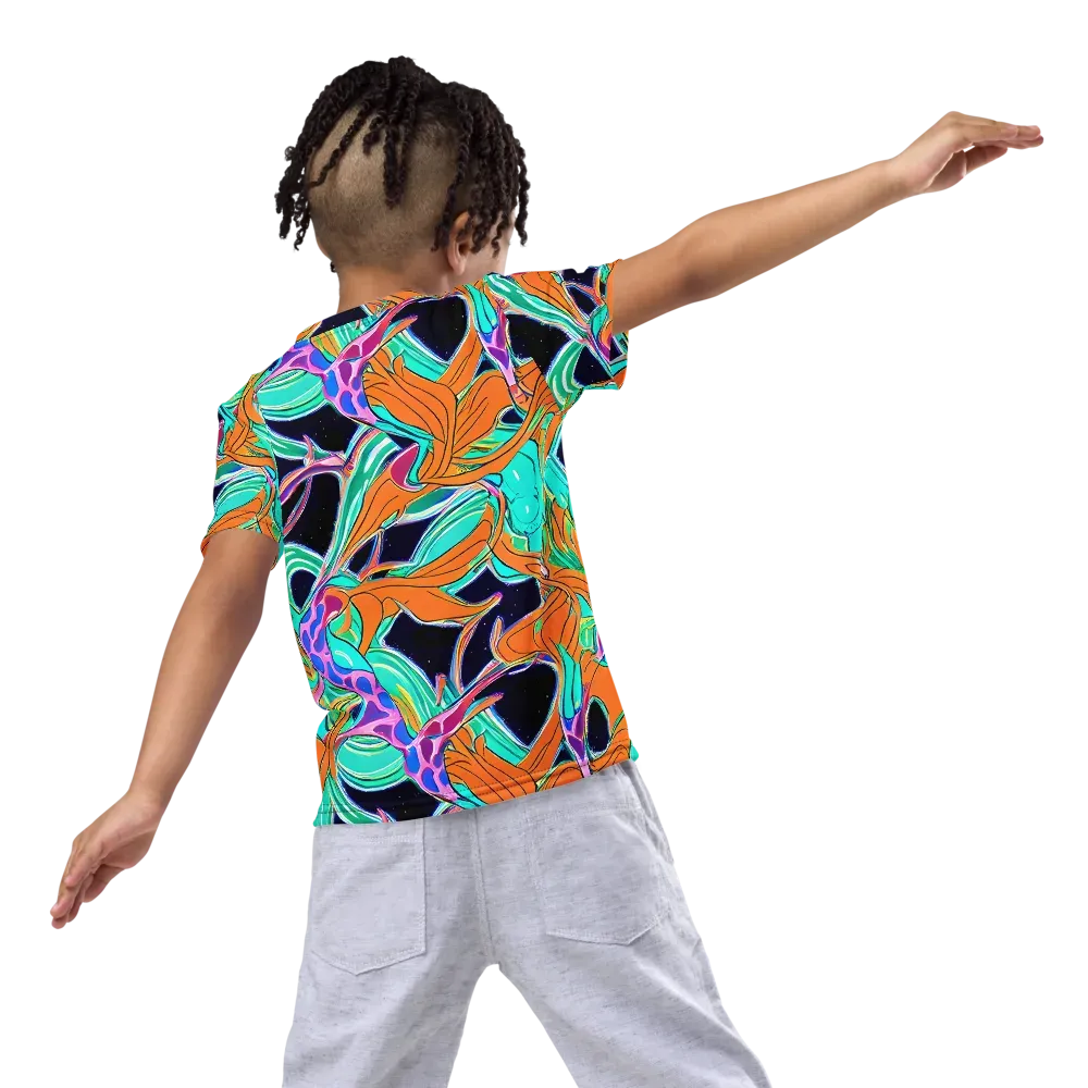 Orbiting Leaves on Kids Crew Neck T-Shirt — Back