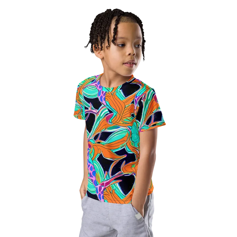 Orbiting Leaves on Kids Crew Neck T-Shirt — Left Front