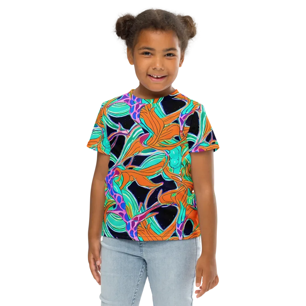 Orbiting Leaves on Kids Crew Neck T-Shirt — Front