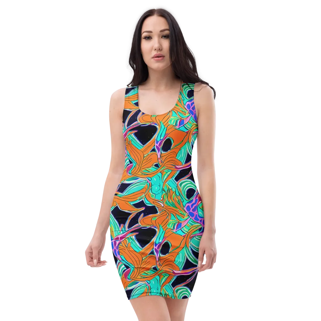 Orbiting Leaves on Bodycon Dress — Front